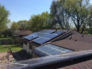 a roof of a house with solar panels