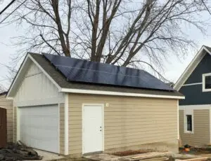 a solar panels on a garage