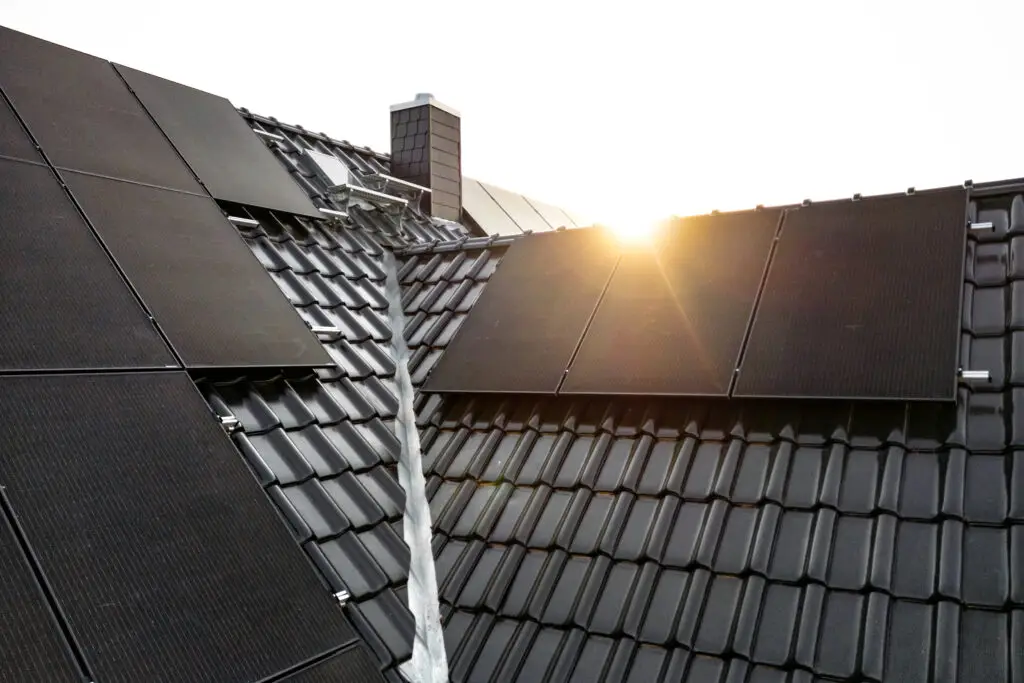 a roof with solar panels